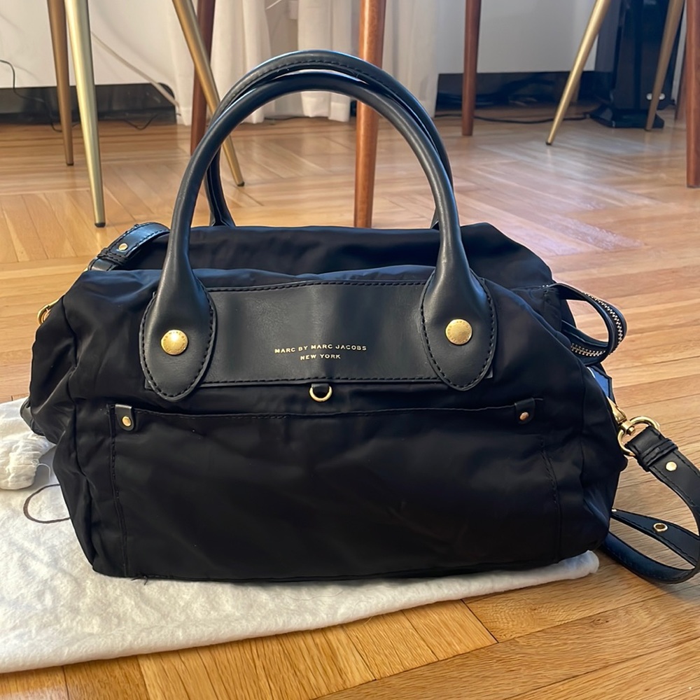 Marc by Marc Jacobs nylon satchel w/ top carry handle + crossbody shoulder strap
